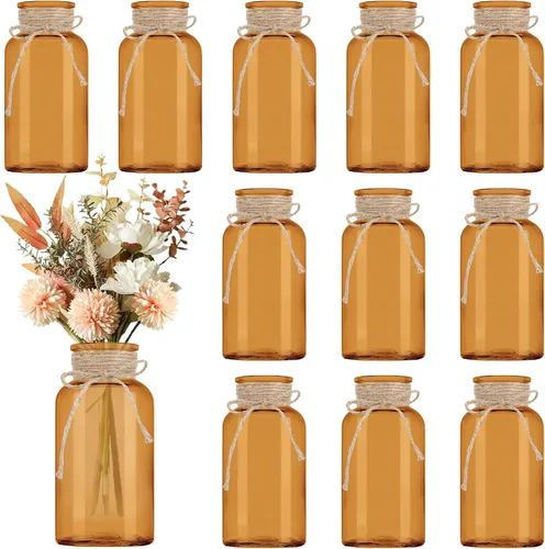 Vista 10 de Jarrón de cristal vintage, jarrones de centro de mesa de vidrio de granja, tarros de masón para bodas, fiestas y decoración del hogar a granel