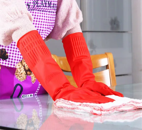 Vista 4 de Guantes de limpieza de goma para cocina, guantes de lavavajillas, 3 pares, impermeables y reutilizables (pequeño)
