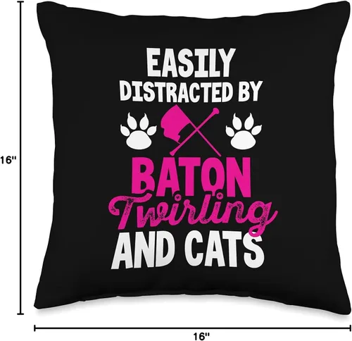 Vista 4 de Majorette Twirling Retro Marching Band Funny Tees Easy-Distracted by Baton Cats Majorette - Almohada giratoria, 16.0 x 16.0 in, multicolor