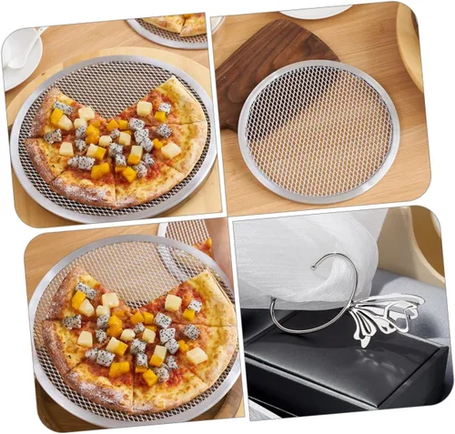 Vista 7 de Bandeja de pizza de aluminio para hornear Bandeja de pizza para uso en horno, bandeja sin costuras para pizza casera y hornear