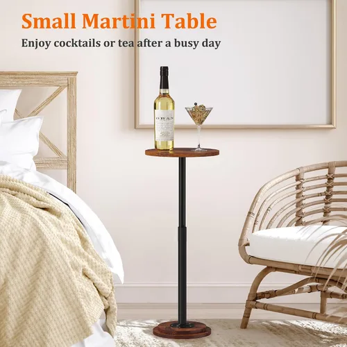 Vista 5 de Paquete de 2 mesas para bebidas, mesa auxiliar pequeña con altura ajustable y diseño resistente, mesas de Martini con pedestal para espacios
