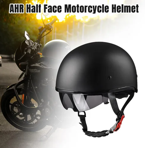 Vista 2 de AHR Half Helmet with Sun Visor, Quick Release Buckle Half Face Warrior Negro mate con visera