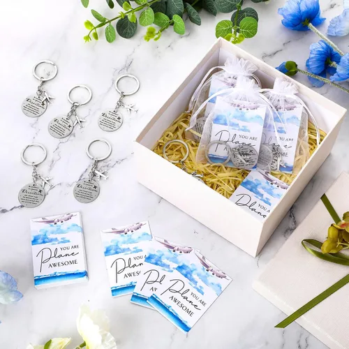 Vista 5 de Tondiamo Flight Attendant Gifts Bulk Airplane Keychain with Thank You Cards for Travel Adventure Party Favor Holiday Gift