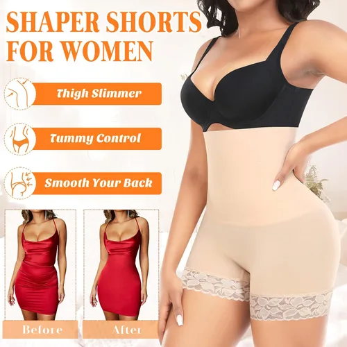 Vista 3 de Pantalones cortos para mujer, cintura alta, adelgazantes, moldeadores de cuerpo, sin costuras, con control de abdomen, pantalones cortos debajo