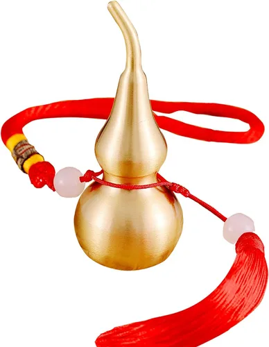 Vista 11 de Adornos colgantes de Feng Shui, calabaza dorada de Wu Lou, con tira de la suerte roja, tesoro ideal para colgante de automóvil, dormitorio, puerta