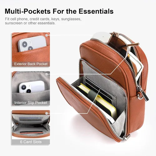 Vista 3 de befen Bolsos cruzados pequeños de cuero genuino para mujer, monederos de viaje de moda para teléfono celular con tarjetero
