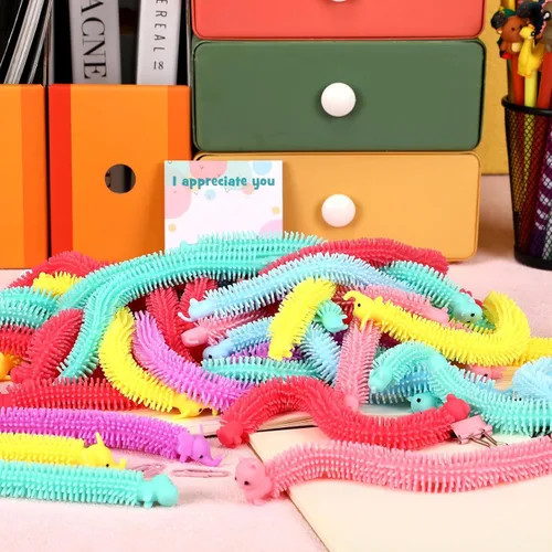 Vista 5 de Chivao Paquete de 50 Juguetes Fidget de Cuerda Elástica a Granel Juguetes Sensoriales de Animales para Niños y Adultos Gusanos Fidget Coloridos