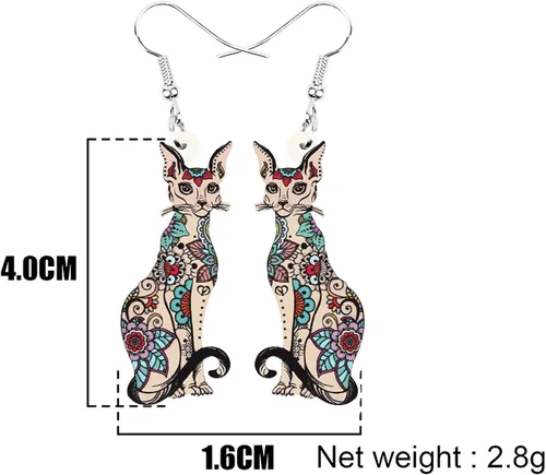 Vista 5 de WEVENI - Pendientes de acrílico para gato sin pelo, diseño de esfinge, para mujer y niña, regalo