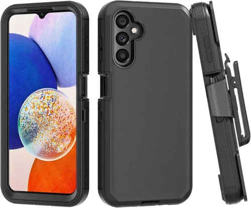 Vista 6 de Funda para teléfono Samsung Galaxy A14 5G, resistente, dura, a prueba de golpes, con funda de clip para cinturón para Samsung A14 5G 2023 (negro)