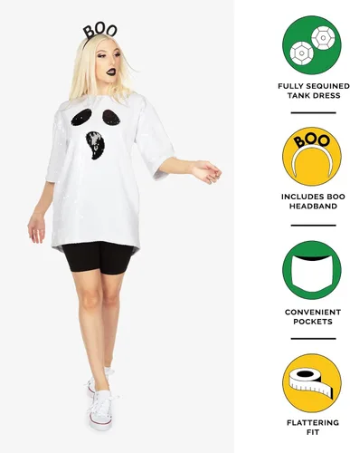 Vista 4 de Tipsy Elves Disfraz de esqueleto con lentejuelas para Halloween, traje de Halloween para adultos, diseño de lentejuelas completas en la parte