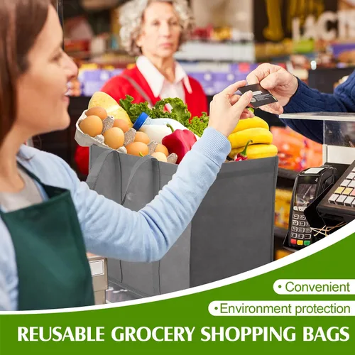 Vista 5 de Hillban Paquete de 30 bolsas de comestibles reutilizables a granel resistentes grandes bolsas de compras lavables plegables con asas Heavy Duty