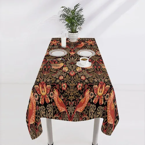 Vista 106 de Mantel Floral Retro de Pájaros, Diseño Original Bohemio William Morris Estampado Cubierta de Mesa para Hogar Picnic Fiesta Comedor Cocina William