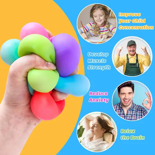 Vista 6 de Paquete de 12 cubos de estrés de aumento lento, bolas de estrés para masa, juguetes para aliviar la ansiedad, cubo suave, juguetes elásticos