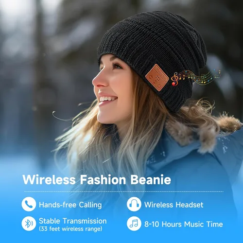 Vista 7 de Beanie with Light, Unisex LED Rechargeable Headlamp Beanie, Warm Knitted Cap Black, Idea for Winter Gifts Negro