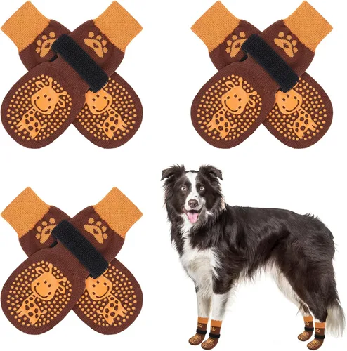 Vista 59 de SCENEREAL 6 piezas de calcetines antideslizantes para perros para prevenir lamido de patas para pavimento caliente/frío, calcetines de agarre