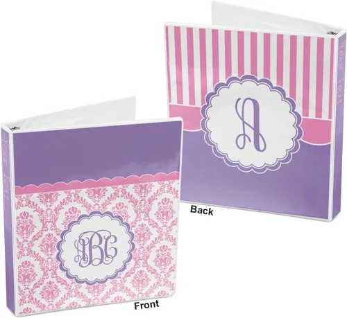 Vista 5 de Carpeta personalizada de 3 anillas damasco rosa, blanco y morado, 1 pulgada
