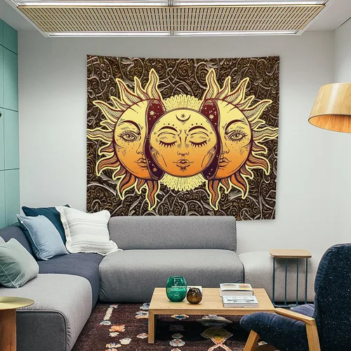 Vista 7 de ALIYINA Tapiz de sol y luna, tapiz de astrología indie, para dormitorio, estética hippie vintage, tapiz de pared para adolescentes, niñas, niños