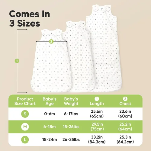 Vista 6 de Paquete de 2 sacos de dormir orgánicos para bebé, 100% algodón 0.5TOG (aguacate, 0-6 meses) Soft Breathable, Baby Wearable Blanket, Toddler
