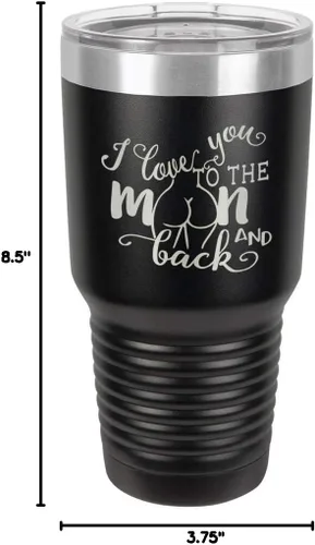 Vista 10 de Vaso negro de 30 onzas con popote y tapa superior deslizante con texto en inglés "I love you to the moon and back", color negro