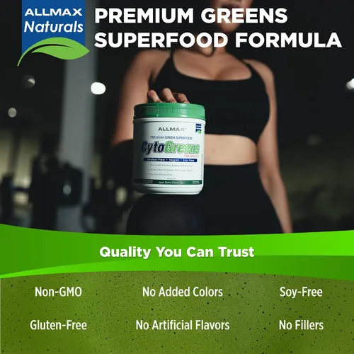Vista 9 de ALLMAX CytoGreens Super Greens en polvo, té verde de bayas de acai, 60 porciones