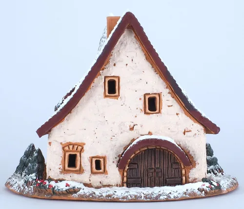 Vista 5 de Colección de casas de pueblo navideño de cerámica – Miniatura hecha a mano de Smithery in Rothenburg, Alemania – Edición de invierno – Portavelas
