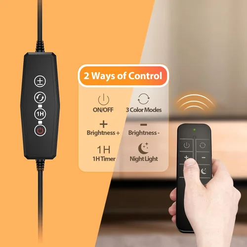 Vista 2 de iFalarila Luz de lectura con control remoto, lámpara de escritorio LED con clip [temporizador de 1 hora y luz nocturna] RA>95 regulable cuello