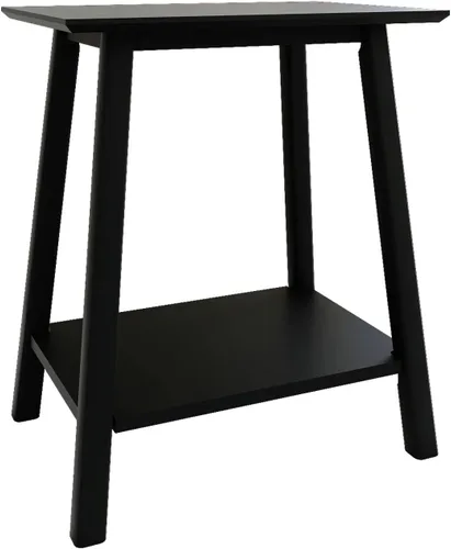 Vista 4 de Plank+Beam Mesa auxiliar de madera con almacenamiento, mesas auxiliares modernas de mediados de siglo para sala de estar, mesita de noche pequeña