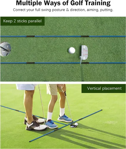 Vista 3 de Rhino Valley Palos de alineación de golf – Cañas de práctica de golf plegables para apuntar, poner, entrenador de swing completo, corrector