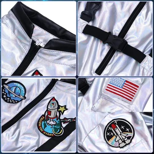 Vista 4 de Latocos Kids Astronaut Costume with Helmet Laser Space Suit for Halloween Boys Girls Pretend Role Play Dress Up Ages 5-14