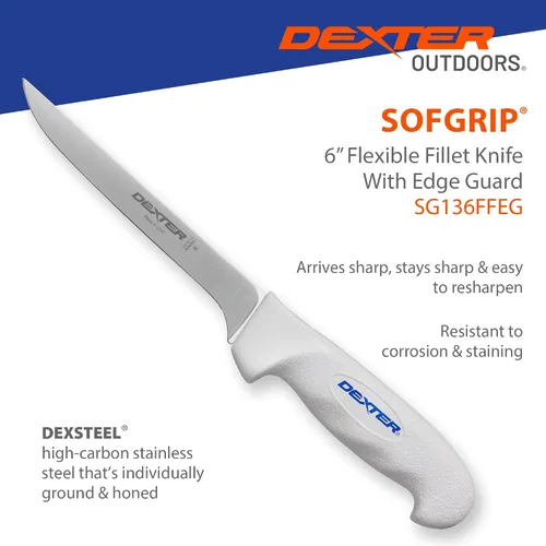 Vista 4 de Cuchillo de filete Dexter Outdoors de 6" con mango suave SOFGRIP Incluye protector de filo