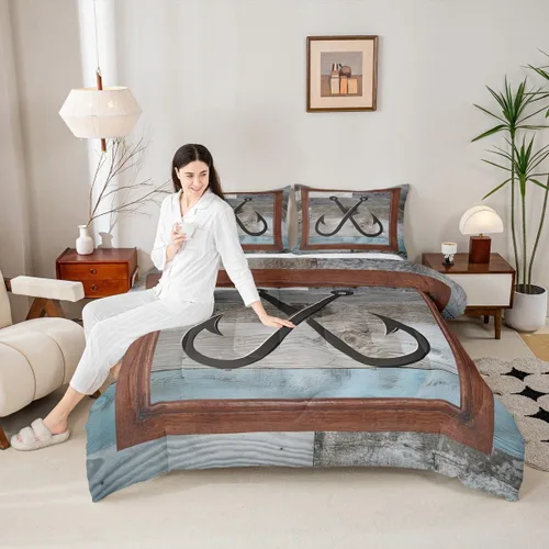 Vista 48 de Juego de edredón Lake Home Camper tamaño King, juego de ropa de cama náutica con ancla para niños, niñas, niños, adultos, decoración de dormitorio