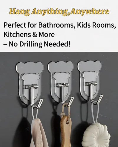 Vista 5 de 10 ganchos adhesivos resistentes de 10 libras máximo, ganchos de pared transparentes e impermeables para baño, ducha, cocina, oficina, sin daños