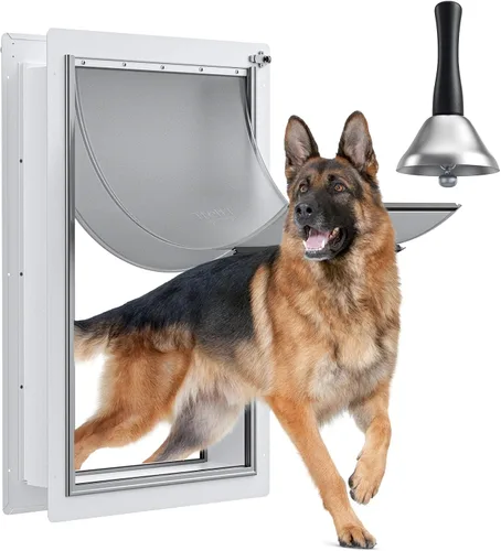 Vista 12 de Puerta para perro para pared, marco de acero, túnel telescópico y doble solapa de silicona de grado alimenticio, puerta grande para perros