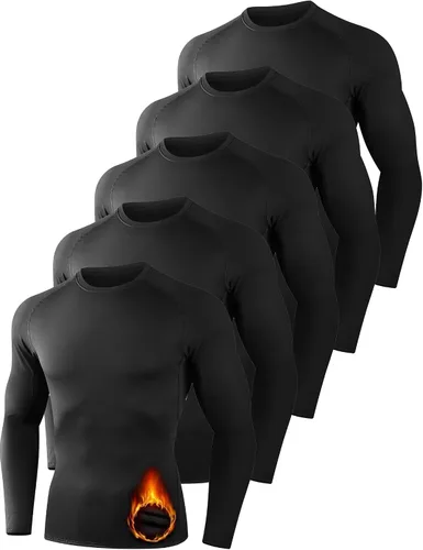 Vista 7 de Dalavch Paquete de 5 camisas de compresión térmica para hombre con forro 3 negro 1 blanco 1 gris