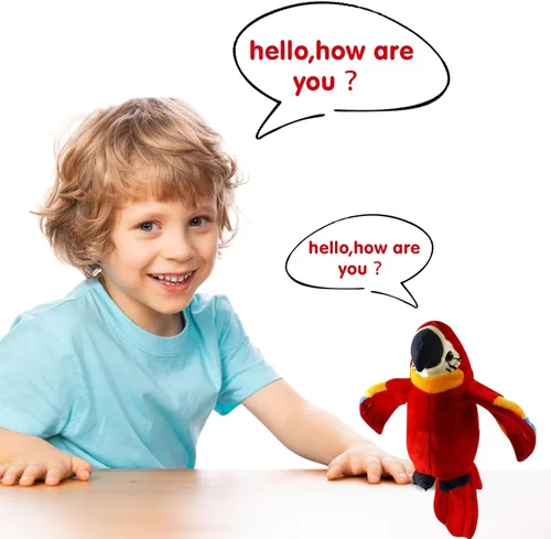 Vista 3 de Houwsbaby Loro Parlante de Peluche Rojo de 9'' Compañero que Repite Lo Que Dices con Grabación, Animal de Peluche Guacamayo Electrónico Interactivo