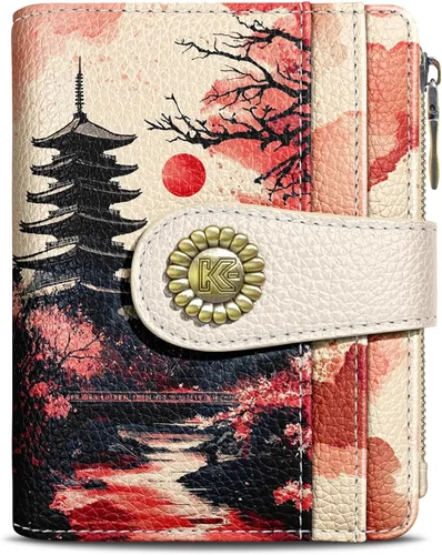 Vista 41 de Kelvoris Cartera pequeña Rfid para mujer, plegable, con cremallera, bolsillo para monedas, piel sintética, compacto, para tarjetas de crédito