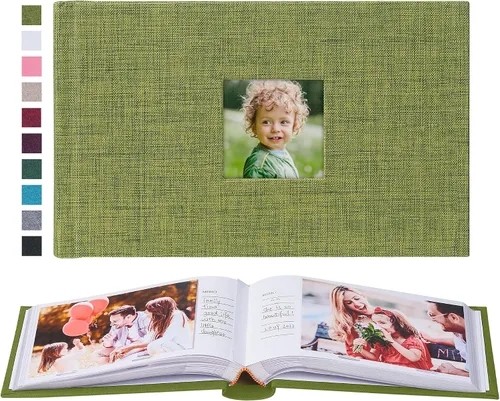Vista 17 de Mublalbum - Pequeño álbum de fotos 4x6 con cubierta de lino y áreas de notas, libro de fotos con bolsillos verticales para boda, familia, bebé