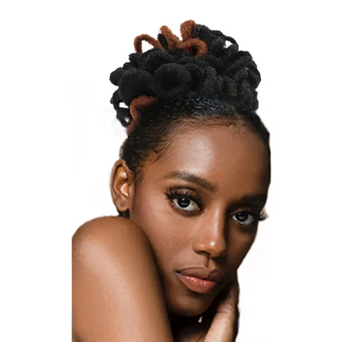 Vista 11 de Abellee 2 moños de Loc para mujeres negras, 8 pulgadas, moño de pétalos de Loc, Afro, cola de caballo alta, cordón de coleta, extensiones de cabello