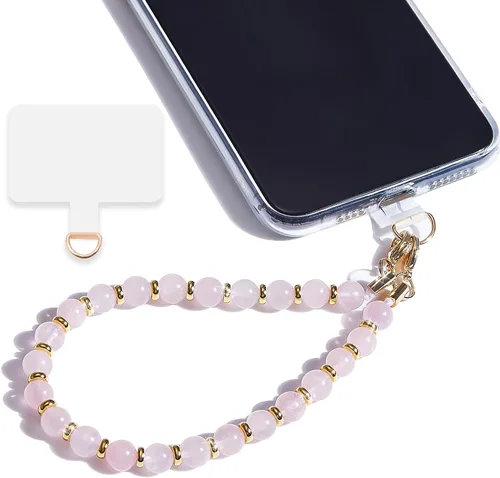 Vista 11 de Correa de muñeca con cuentas de mármol para mujer, diseño desmontable 304 Steel Core, detachable phone wristlet with tether tab, keeps your phone
