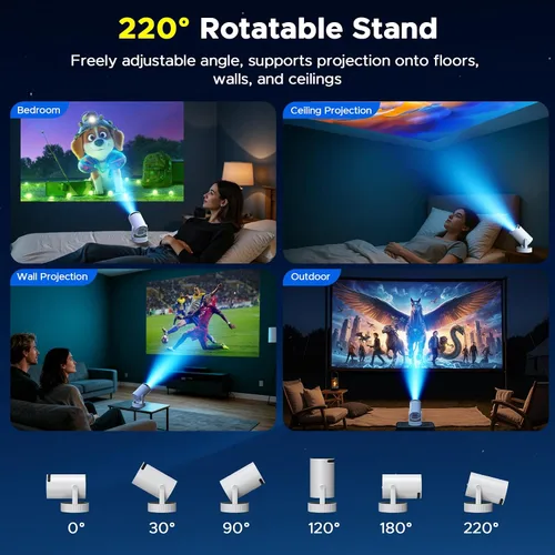 Vista 4 de Mini proyector de batería con WiFi 6 y Bluetooth 5.2, Keystone automático