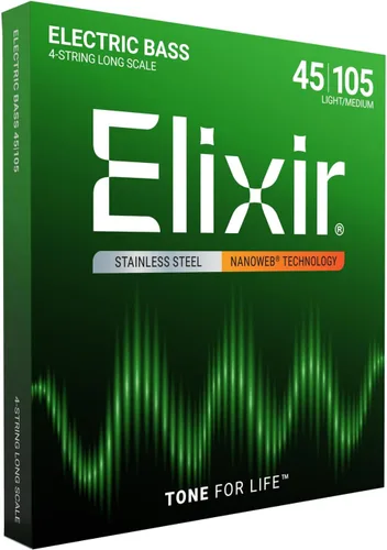 Vista 10 de Elixir, Cuerdas para bajo eléctrico, acero inoxidable, NANOWEB, 4 cuerdas