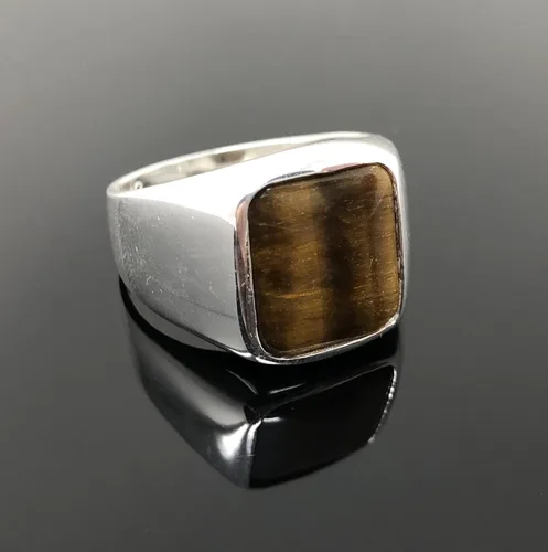 Vista 6 de KAR Anillo de ojo de tigre para hombre de plata esterlina maciza estampada 925K P2G