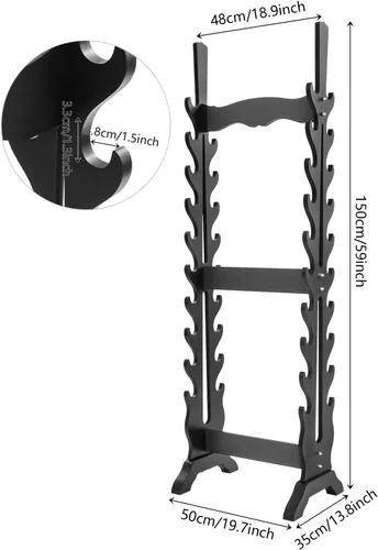 Vista 6 de Katana - Soporte para espada Soporte de piso de exhibición de espada de 20 niveles Soporte de bambú samurái Katana Soporte de piso resistente