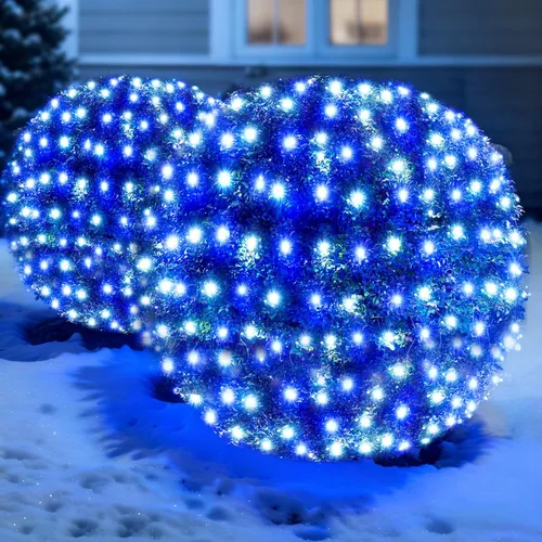 Vista 14 de Red de luces LED verdes de Navidad para exteriores, 120 LED de 6 x 5 pies, tira de luces de malla conectables para exteriores e interiores