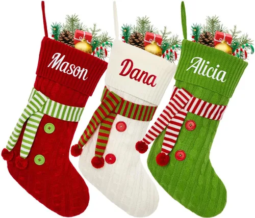 Vista 9 de Calcetín de Navidad Personalizado Grande Tejido Personalizado Bordado con Nombre Calcetín de Navidad para Familia Niños Mascotas Decoración