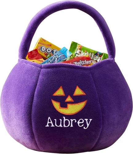 Vista 3 de Personalization Universe Jack-o'-Lantern - Bolsa bordada de felpa para Halloween, bolsa de dulces, perfecta para truco o trato Negro