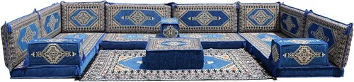 Vista 61 de arabicsofa Sofá en forma de U de estilo árabe para el suelo – Juego de Majlis hecho a mano – Sofá de estilo bohemio