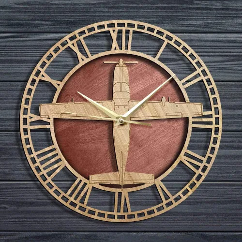 Vista 5 de The Geeky Days Cessna 208 Caravan Reloj de pared de cuarzo silencioso de madera para aviones utilitarios reloj silencioso sin tictac División