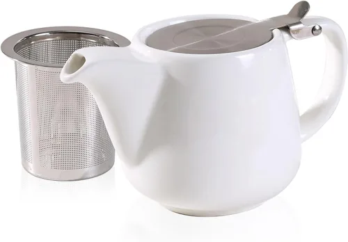 Vista 11 de Tetera de cerámica con infusor de acero inoxidable, resistente al calor, perfecta para hacer té, tetera gris 500ml/17oz