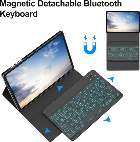 Vista 4 de FOGARI Suitable for Galaxy Tab A8 10.5-inch 2022 Keyboard case (Model: SM-X200/X205/X207) with Seven Color Backlight/Magnetic Detachable Wireless